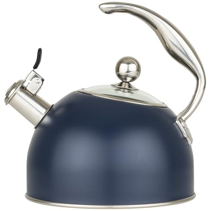 Viking 3-Ply Stainless Steel Tea Kettle, 2.6 Quart Stovetop Hot Water Pot with Tempered Glass Lid, Ergonomic Handle, Induction Ready, Slate and Blue - color: Slate Blue
