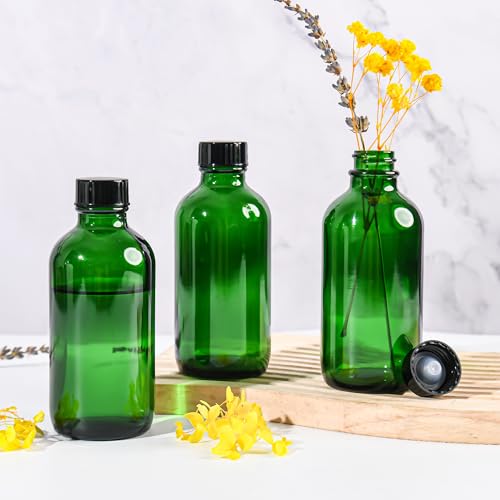Small Glass Bottles with Lids Boston Round Shot Bottles for Health, Immunity, Ginger Juice, Essential Oils, Potion - Leak Proof Mini Travel Containers (Green UV, 4oz-24Pack) - color: Green UV, size: 4oz-24Pack