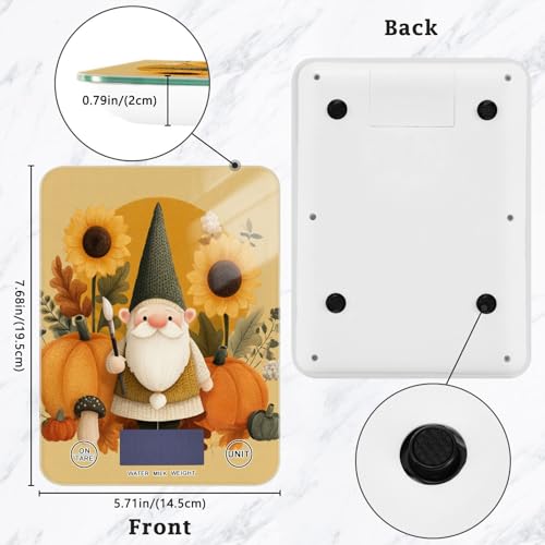 Fall Gnome Pumkin Sunflowers Thanksgiving Food Scale Kitchen Digital Scale Food Ounces and Grams Dieting Baking Cooking Waterproof Glass Panels LCD Display,4 Units Tare Function - color: Fall Gnome Pumkin Sunflowers Thanksgiving