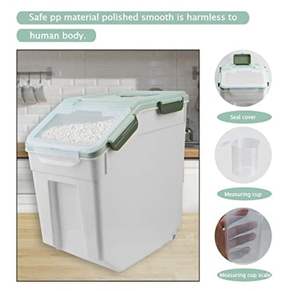Large Flour Storage Container Bin 25lb, 4Pack Airtight Rice Storage Containers with Wheels Seal Locking Lid, BPA Free with Measuring Cup&Scoop for Flour, Rice, Grain(Green) - color: Green 4Pack 25Lb