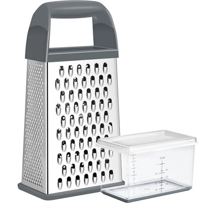 Urbanstrive Cheese Grater With Container, Professional Cheese Grater with Handle, Stainless Steel Graters for Kitchen Handheld, Box Grater with 4 Sides for Vegetables, Ginger, Potatoes (Grey) - color: Gray