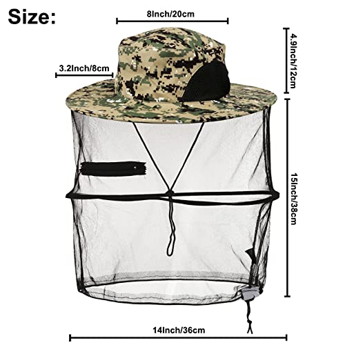 Mosquito Head Net Hat, Sun Hat with Netting, Bee Keeper Hat, Safari Fishing Hats for Outdoor Hiking, Camping, Gardening - color: Camouflage Green