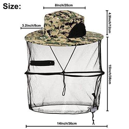 Mosquito Head Net Hat, Sun Hat with Netting, Bee Keeper Hat, Safari Fishing Hats for Outdoor Hiking, Camping, Gardening - color: Camouflage Green