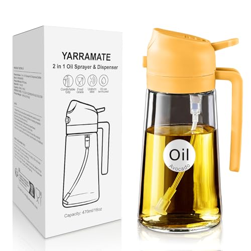 YARRAMATE 16oz/470ml Glass Olive Oil Sprayer for Cooking with Stickers, 2 in 1 Oil Dispenser for Kitchen Gadgets, Food Grade Premium Spray Bottle with Portion Control for Salad, Frying, BBQ (Orange) - color: 04_1Pc Orange