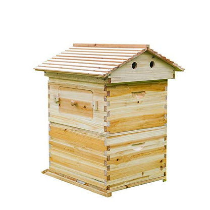 LANGLANG Automatic Wooden bee hive House kit with 7 PCS Upgraded Auto Frame Comb-Beehive Box Honey Free harvesting.
