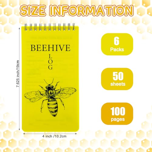 PerKoop 6 Pack Beekeeping Log Book Beekeepers Tracking Journal Beehive Log Waterproof Bee Hive Inspection Notebook Gift for Beekeepers Honey Bee Farming Tracker, 4 x 7.5 Inch