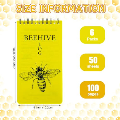 PerKoop 6 Pack Beekeeping Log Book Beekeepers Tracking Journal Beehive Log Waterproof Bee Hive Inspection Notebook Gift for Beekeepers Honey Bee Farming Tracker, 4 x 7.5 Inch