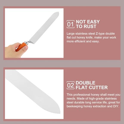 TEHAUX Beekeeping Manual Steel Stainless Uncapping and Wood Knife Honey Extraction Tool with Efficient Cutting and Rust-Resistant Blade for Random and Apiary Use