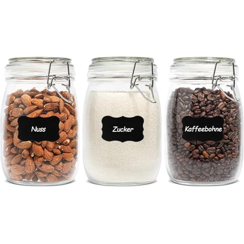 ComSaf 3-Pack 34oz Round Glass Apothecary Jars, Farmhouse Decor for Kitchen Counter Display, Airtight Cookie & Candy Jar for Coffee & Food Storage - size: 34oz*3