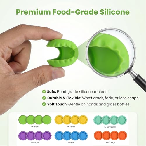 24 PCS Silicone Bottle Caps 6 Colors Reusable Beer Bottle Caps Wine Cap for Beer, Soda, Wine, Soft Drink Bottles, Home Brewing Kitchen Gadgets