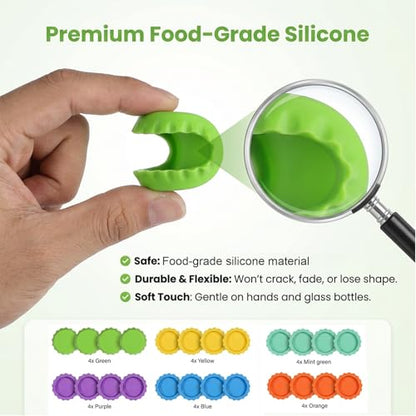24 PCS Silicone Bottle Caps 6 Colors Reusable Beer Bottle Caps Wine Cap for Beer, Soda, Wine, Soft Drink Bottles, Home Brewing Kitchen Gadgets