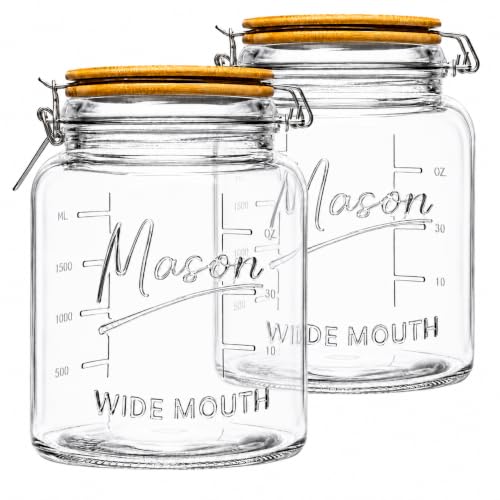 kitchentoolz 64 oz Mason Jars Wide Mouth with Airtight Lids – Set of 2 Half Gallon Glass Jar with Lid – Large Mason Jars with Lids for Kitchen Pantry, Storage, and Canning - size: 2-pack