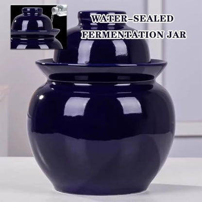 Traditional Water-Sealed Pickle Jar, Large-Diameter Portable Fermentation Crock, Pickled Korean Kimchi, High-Temperature Firing, Hand-Glazed(1.75kg/61.7oz) - size: 1.75kg/61.7oz