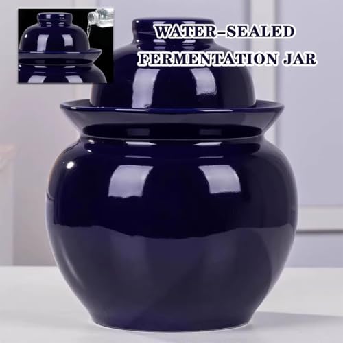 Traditional Water-Sealed Pickle Jar, Large-Diameter Portable Fermentation Crock, Pickled Korean Kimchi, High-Temperature Firing, Hand-Glazed(3.5kg/123.4oz) - size: 3.5kg/123.4oz