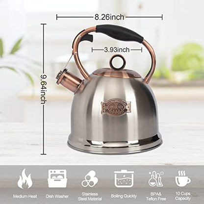 Whistling Stovetop Tea Kettle Food Grade Stainless Steel, Hot Water Fast to Boil for Stove Top-3.0Q - color: Silver-RW