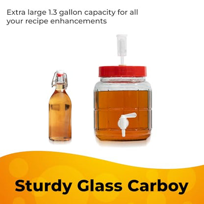 Mead Making Kit - 1.3 Gallon Complete Mead Kit with Wide Mouth Carboy & Spigot for Easy Bottling, Perfect for Beginners - Just Add Local Honey for Mead Making & Flavor Experiments