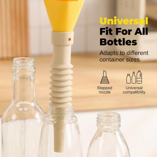 Kitchen Funnel, Silicone Collapsible Funnels for Oil Liquid Transfer, Food Grade (Yellow) - color: Yellow