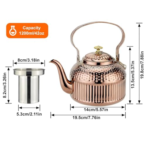 SANQIAHOME Antique 1.4L (45 Oz) Stainless Steel Teapot with Infuser Copper - color: Copper, size: 1.4 Liters