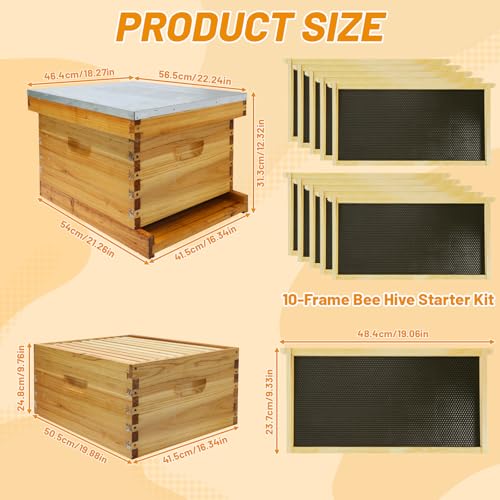 10-Frame Bee Hives and Supplies Starter Kit, Beehive Kit Dipped in 100% Beeswax, Bee Keeping Supplies-All Beginners Kit Includes Beekeeping Supplies Tool Set and Bee Suit - size: 10 Frames 1 Layer