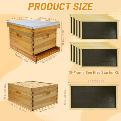 10-Frame Bee Hives and Supplies Starter Kit, Beehive Kit Dipped in 100% Beeswax, Bee Keeping Supplies-All Beginners Kit Includes Beekeeping Supplies Tool Set and Bee Suit - size: 10 Frames 1 Layer