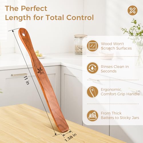 Spurtle for Sourdough Starter, Danish Dough Whisk and Jar Spatula, Solid Teak Wood for Mixing, Scraping Jars and Bread Making Tools, Wooden Kitchen Utensils for Non-Stick Cookware (2) (1 Pcs spurtle) - size: 1 Pcs spurtle