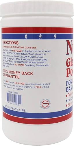 Nu-Foam Glass Washing Powder - Detergent for Bar Glassware – Original Streak-Free Solution - Hand Washing Bar, Tavern, Brewery Supplies - Concentrated 2 Lb Jar - style: 32 Ounce (Pack of 1)