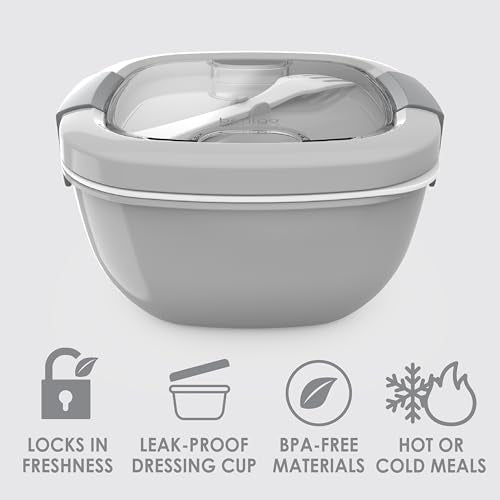 Bentgo Salad Container - 54 oz Bowl with 4-Compartment Toppings Tray, Leak-Proof Dressing Container, Reusable Fork, BPA-Free Lunch Box for Meal Prep & Food Storage; Removable Bento Tray (Gray) - color: Gray