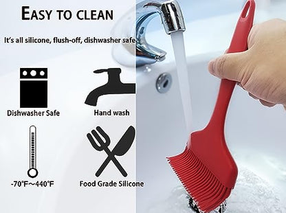 2 Pcs Of Large Silicone Basting Brushes One-Piece Design Pastry Brush Spread Oil Butter Sauce Marinade For Grill BBQ Baking Heat Resistant Kitchen Cooking Dishwasher Safe (Red And Gray) - color: Red and Gray