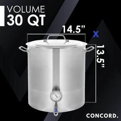 CONCORD Stainless Steel Home Brew Kettle Stock Pot (Weldless Fittings) (30 QT/ 7.5 Gal) - size: 30 QT/ 7.5 Gal