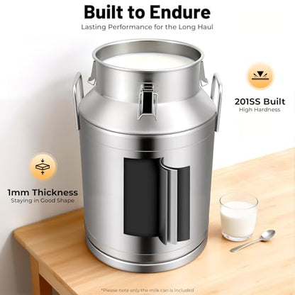 20-60L Stainless Steel Milk Can Wine Milk Bucket Wine Pail Bucket Milk Can Tote Jug with Sealed Lid Heavy Duty, with Independent Embedded Silicone Sealed Lid (40L) - size: 40L