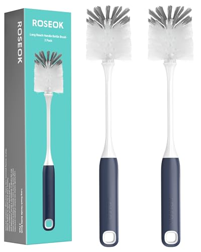 ROSEOK Bottle Brush, Water Bottle Brush, Flexible Bottle Brush, Cup Cleaner | For Cleaning Glass, Sports Bottle, Coffee Mug, Cup Cleaner, Navy Blue, 2 Pack - color: Navy Blue