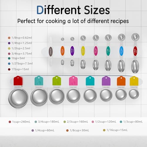 Magnetic Measuring Cups and Spoons Set, 5 Nesting Stainless Steel Measuring Cup Set with Easy to Read Markings, 7 Magnetic Measuring Spoons & 1 Leveler for Measuring Dry or Liquid Ingredients - style: A-Magnetic 13PCS