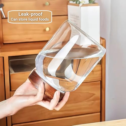 2PCS Large Glass Jar with Airtight Screw on Wood Lid, 50 Fl oz/1500 ml Clear Glass Canister for 1.1LB Coffee Beans, Food Storage Containers Pantry Jars for Rice,Flour,Pasta,Sugar,Cookies, Spice,Cereal - size: 2*1500ml