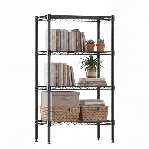 DUMOS 4-Tier Metal Wire Storage Shelves, Adjustable Standing Storage Rack Shelf, Heavy Duty Steel Shelving Unit Organizers for Kitchen Bathroom Pantry Garage, 23.2" Wx13.4 Dx47.1 H, Black - color: Black, size: 4 Tiers-47.1"H without wheels