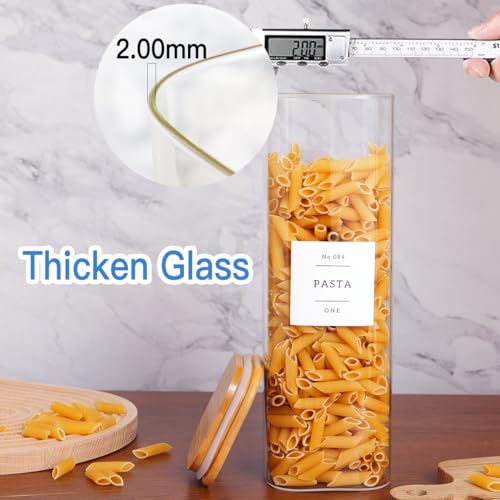 CZZGSM 3 Pack Square Kitchen Storage Jars with Airtight Bamboo Lids and 132 Pantry Labels - 80oz Glass Canisters with Wood Lids - Food Storage Containers for Spaghetti, Pasta, Fettuccine - color: 80OZ-3Pack