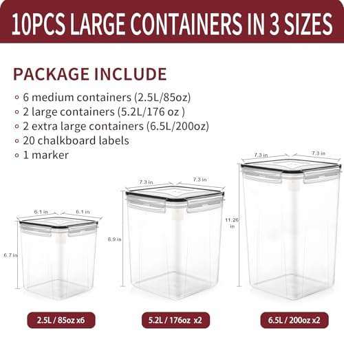 PRAKI 10 PCS Flour Sugar Storage Containers for Organizers and Storage | BPA Free, Airtight Food Storage Containers with Lids for Sugar, Flour, Baking Supplies, Versatile Kitchen Containers, Black