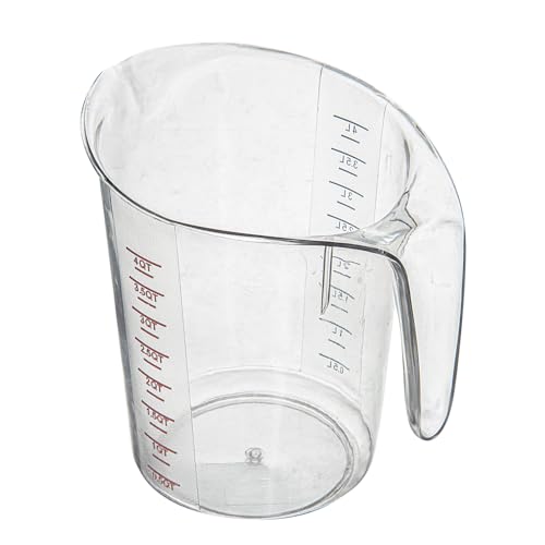 Restaurantware RW Base 4 Quart Measuring Jar 1 Durable Measuring Beaker - Metric And Imperial Units V-Shaped Spout Clear Plastic Measuring Cup Handle With Thumb-Grip Tolerates Up To 248F - color: Clear, size: 9.50" × 7.25" × 9.50"