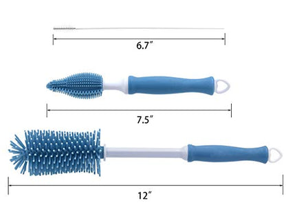 Silicone Cleaning Brush, 12" Long Handle Water Bottle Cleaner | Soft Silicone Bristles | For Water Bottles, Baby Bottles, Sports Bottles, Vases and Glassware - color: Blue