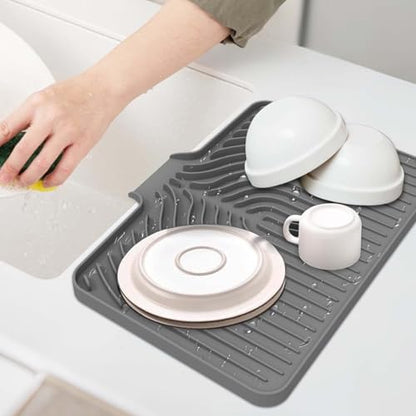 GUUKIN Dish Drying Mat, 17.7" x 11.8 " Drying Matt Kitchen Counter, Dish Drying Rack Mat, Easy Clean Pad for Countertop Protection, Multi-Functional Use (Grey) - color: Gray, size: 17.7" x 11.8"x 0.87"
