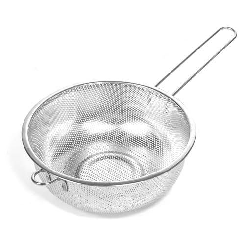 Metal Fine Mesh Strainer and Colander for Kitchen with Handle, Stainless Steel Pasta Strainer/Kitchen Funnel/Collander/Sifter for Strain/Wash Vegetables, Fruits, Spaghetti, Rice (8.6＂) - size: 8.6＂
