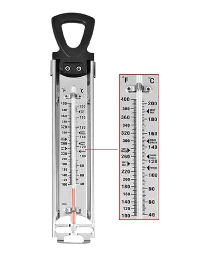 Pro Candy Thermometer & Deep Fry Thermometer, Stainless Steel with Pot Clip, Dual Scale C/F (100-400F), Hands-Free, Easy to Read for Candy, Jam, Oil, Sugar Cooking