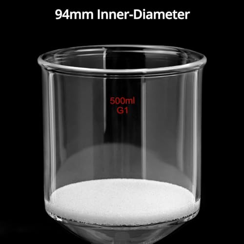 QWORK 500ml Filtering Buchner Funnel Medium Frit (G1) Lab Glassware with Standard 24/40 Joint and Vacuum Serrated Tubulation, 94mm I.D