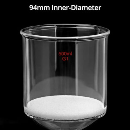 QWORK 500ml Filtering Buchner Funnel Medium Frit (G1) Lab Glassware with Standard 24/40 Joint and Vacuum Serrated Tubulation, 94mm I.D