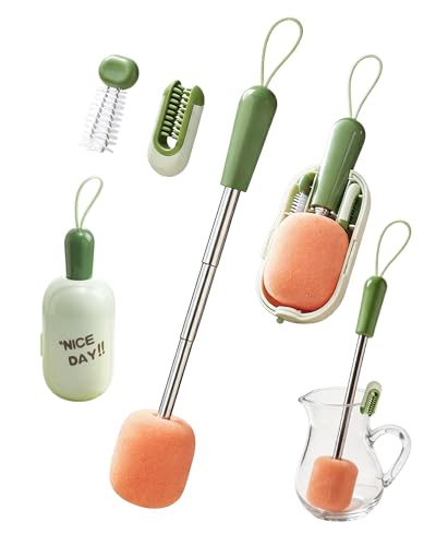 4-in-1 Portable Brush Cleaner Set - Water Bottle Cleaning Brush with Long Extendable Handle, Multi-Purpose Cleaning Tool for Travel Bottles & Tumblers, Compact Water Bottle Cleaner Brush Kit