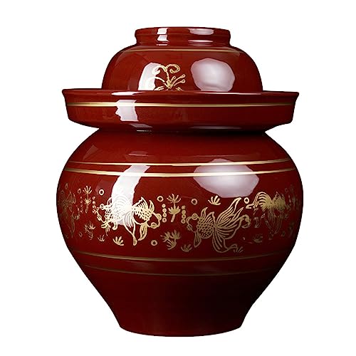 Ceramic Fermentation Crock Jar Kit,Sauerkraut Crock, Traditional Chinese Porcelain Pickle Jar with Water Seal Airlock Lid,Pickle Jar for Fermenting or Pickling Pickl 4Kg - size: 4Kg