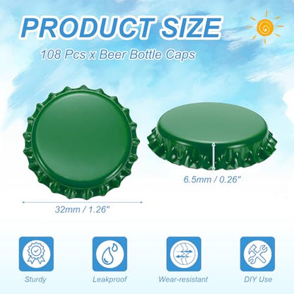 uxcell 108 Pcs Oxygen Absorbing Beer Bottle Caps, 32mm Pry Off Bulk Crown Caps Bottle Toppers for Soda Beer Wine Glass Bottles Home Brewing DIY Pendants or Craft Scrapbooks, Dark Green - color: Dark Green