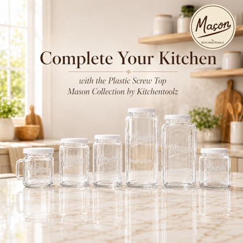 kitchentoolz Extra Large Mason Jar - 1 Gallon Glass Wide Mouth Jar with Airtight Plastic Screw on Lid, Food Storage Container with Measurement Marks Pack of 1