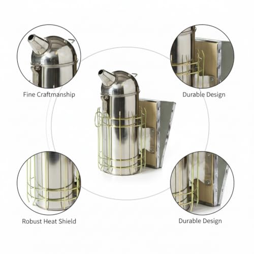 Bee Smoker Stainless Steel with Heat Shield for Hive Inspection 11.8 Inch (1 PC)