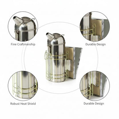 Bee Smoker Stainless Steel with Heat Shield for Hive Inspection 11.8 Inch (1 PC)