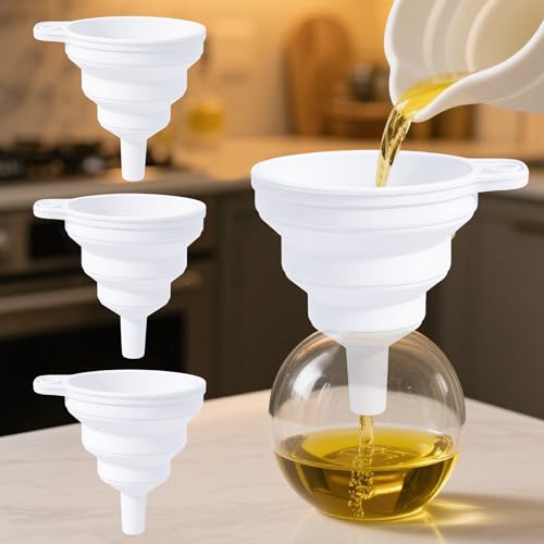 4pcs Small Silicone Collapsible Funnel Set Food Grade Folding Funnels for Kitchen Bottle and Jar Filling Easy Storage White - color: shite, size: small